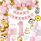 Geburtstagsdeko 1 Jahr Mädchen,Dschungel Kindergeburtstag Deko 1. geburtstag Rosa Luftballons Geburtstagsdeko,Happy Birthday Banner Dekoration für Mädchen Wild One Waldtiere Ballons 1. Geburtstag Deko