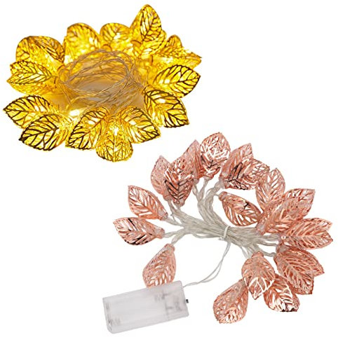 Topyond Guirlande Lumineuse Dorée à 20 LED, en Or Rose, étanche, Alimentée par Batterie, Feuilles Creuses, pour Porte De Fête Intérieure Noel,Noël