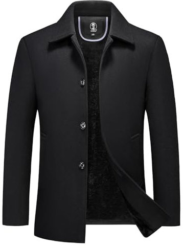 KUDORO Mens Wool Coat Trench Coat Winter Thick Padded Jacket Peacoat Outwear(Black,XXL)