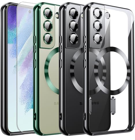 DOSNTO Clear Magnetisch für Samsung Galaxy S21 Hülle mit MagSafe [Integriert Kameraschutz Glas] Durchsichtig Silikon Case Dünn [Niemals Gelb] Handyhülle Anti Fingerabdruck Schutzhülle