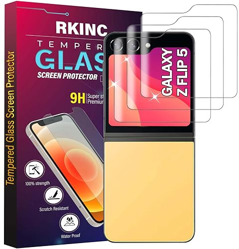 RKINC Verre Trempé [Lot de 3] pour Samsung Galaxy Z Flip 5, Film Protection écran, Dureté 9H 0,33 mm HD Glass [sans Bulles d'air][Résistant aux rayures][Garantie à vie]