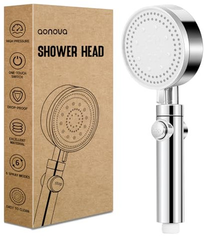 aonova High Pressure Shower Head with 6 Spray Modes, Universal Water Saving Shower Head for Adults, Children, Pets, Home and Gym