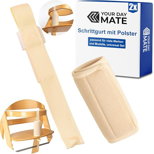 Schrittgurt mit Gurtpolster Set für Hochstuhl, 2 Pack, Beige, Bügelriemen kompatibel mit Hauck Alpha Beta, Stokke Tripp Trapp, roba Sit Up, weicher Gurt Bezug, Gurtschoner Frontbügel Kinderhochstuhl
