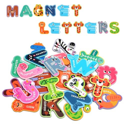 AUAUY Lettere Magnetiche, 26 Grandi Magneti Abc per Frigorifero, Magneti Da Frigorifero Con Motivo Animale per Bambini, Giocattoli Educativi per L'apprendimento Dell'ortografia Dell'alfabeto