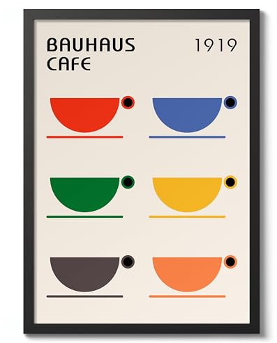Bauhaus Cafe Bauhaus-Poster, Mitte des Jahrhunderts, moderner Wanddekordruck, abstrakte geometrische Wandkunst, Boho, abstrakte Kunstwerke, Architektur, archivarisch, matt, A4 (schwarzer Rahmen
