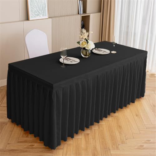 Odot Party Deko Tischrock Rechteck, Tischröcke Für Babyparty Waschbare und Wiederverwendbare Tischdekoration Tischdecke für Hochzeit, Bankette und Events (160x60x75cm,Schwarz)