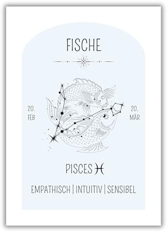 Papierkind™ Poster Sternzeichen Fische - Pisces | Pisces Wanddeko Kinderzimmer | Kreatives Fische Wandbild | Astrologie Pisces Kunstdruck | Geschenk | in DIN A4 ohne Rahmen (A131-3)