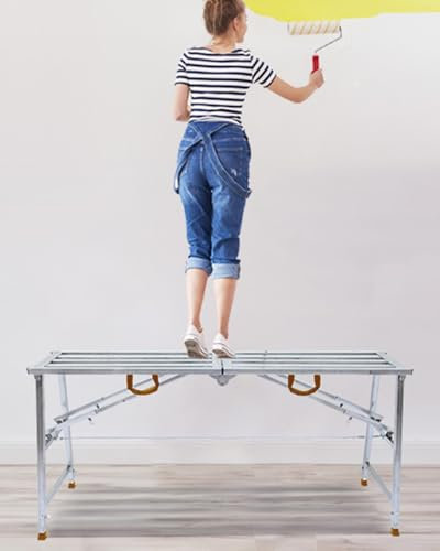 Arbeitsplattform Gerüstleiter Arbeitsplattform für Maler, Gerüst für Trockenbauarbeiten zu Hause Klapp- und Verstellbar, Trittleiter-Werkbank für Wandmalereiprojekte, Arbeitstisch-Set aus Metall(100x3