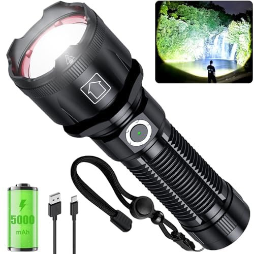 Grentay Flashlights High Lumens, 4800.000 Lumens Super Bright Rechargeable Flashlight with 5 Light Modes, Zoomable, IP67 Waterproof, Led Flashlight for Home Emergencies Camping