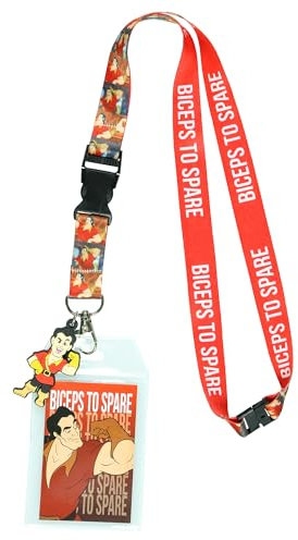 Disney Cordon de rechange pour biceps de la Belle et la Bête avec porte-badge et breloque Gaston en caoutchouc de 5,1 cm