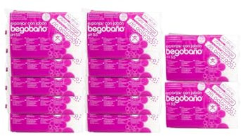 Begobaño Esponja Jabonosa Desechable Sin Aclarado. Esponja de Baño de Un Solo Uso con Gel Dermatológico e Hipoalergénico. 120 Unidades, Blanco