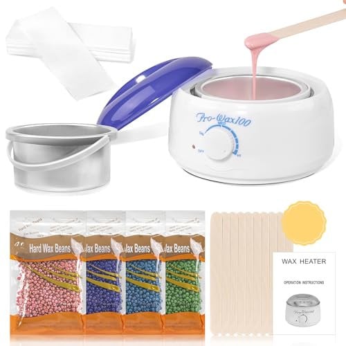 Waxing Kit for Women & Men, Professional Wax Kit for Hair Removal at Home Salon,Wax Heater Kit with Wax Warmer, 4 * 100g Wax Beads, 10 * Wax Sticks, 40 * White Waxing Paper
