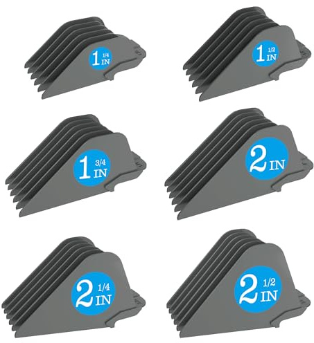 Haarschneider-Aufsätze für Wahl, 10/12/14/16/18/20, 6-teilig, lange Haarschneider-Aufsätze, Größen: 6,4 cm, 5,7 cm, 5 cm, 4,5 cm, 3,8 cm, 3,2 cm, universelle Haarschneider-Führungen, Dunkelgrau