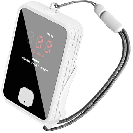 Geevon Carbon Monoxide Detector with LED Display, Battery Operated (included) Portable CO Alarm, Independently Digital, Real-time monitoring Homes & Cars, Ideal for Residential and Travel Safety (1)