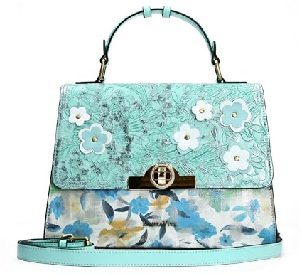 Laura Vita Damen Umhängetasche Muster floral Blüten auf dem Überschlag Astry 03, Farbe:Blau