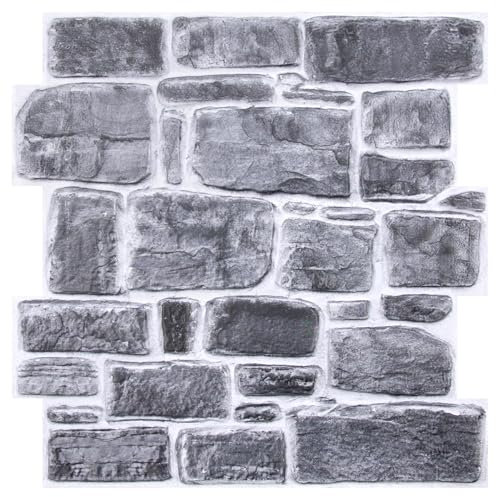 Commomy 10 Pièces Panneaux muraux 3D Imitation Pierre Adhesif Mural, 30 x 30 cm, Dalle PVC Adhesive Murale Fausse Brique Pierre Revêtement Mural Décoration Murale Intérieure