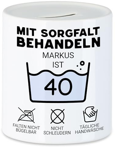 Kiddle-Design Personalisierte Spardose 40. Geburtstag - Mit Sorgfalt behandeln das Gute Stück ist 40-40ter Geburtstag Lustiges Geschenk Mann Frau, Sparbüchse Sparschwein