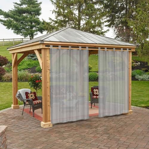 BTTO Rideaux d'Extérieur, Lot de 2 Rideau Voilage Lin à Pattes Imperméables Lumière Filtrer Transparent pour Interieurs ou Exterieurs Decoration Jardin Patio Maison, L132 x H213 cm, Gris