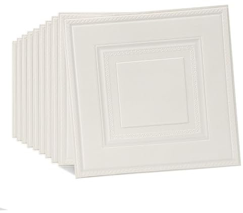 Tarwanear 30PCS White Grid Panels Peel and Stick 3D Wall Panels 35×35cm Self Adhesive Wall Tile Stickers Waterproof Removable Home Decor for Kitchen Bathroom Ceiling