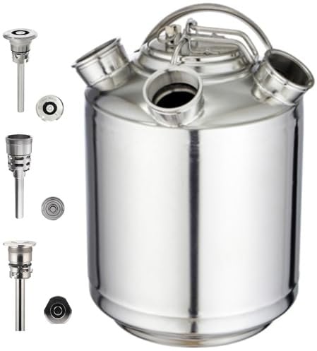 Bier Reinigungsfass 10L Edelstahl , 3 Kopf ReinigungsbehäLter mit Deckel, inkl. Keg-Spießen A, S, G , Reinigungsgerät Bierreinigungsfass für Bierzapfanlage 10L, Edelstahl Bier Reinigungsfass Geeignet