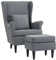 HOMCOM Ohrensessel mit Hocker Sessel mit Leinenoptik, Lendenkissen, Loungesessel Modern Relaxsessel mit Armlehne für Wohnzimmer Grau