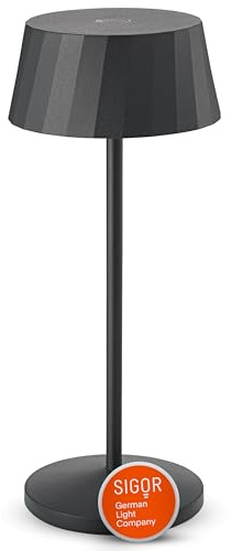 SIGOR Facetta nachtschwarz - LED Akku-Tischlampe dimmbar & kabellos mit FlexMood (2200K/2700K), bis 12h Leuchtdauer, USB-C Ladefunktion, IP44 Outdoor & Indoor, Aluminium, Design-Lampe
