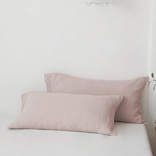Simple&Opulence 2er Set Kissenbezug 40x80cm,100% Vorgewasches Leinen,ÖkoTex Zertifiziert,Antiallergischer Atmungsaktiver Kopfkissenbezug, Dusty Rose,40 x 80 cm