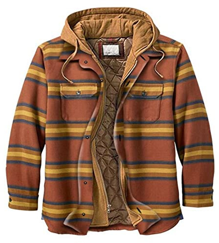 VDDTAGAM Flanellhemd Hemdjacke Herren Verdicken Karierts mit Reißverschluss Flanelljacke Plüschfutter Kapuzenpullover Männer Winter Hemd Fleece Hoodie Winterjacke mit Taschen (Yellow,XL)