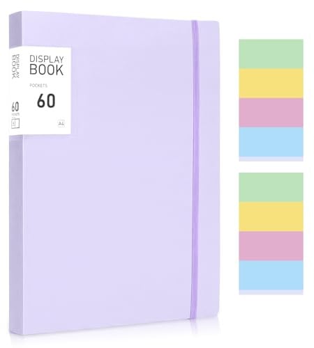Thboxes A4 Display Folders, 60 Pockets A4 Display Book Folder with Stickers | Plastic Sleeves and Pockets Presentation Folders Document Project Folder for School and Offices
