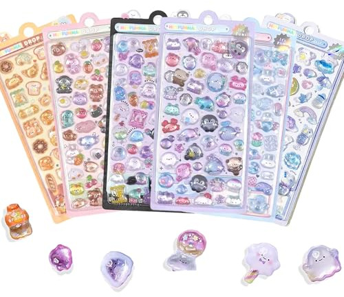 3D Aufkleber Tiere, 6 Sheets Aufkleber Puffy 3D, Cartoon Puffy Sticker, Mini Animals Sticker, Selbstklebend, Kawaii Motive, für Scrapbooking, Schulbelohnungen und Bastelarbeiten