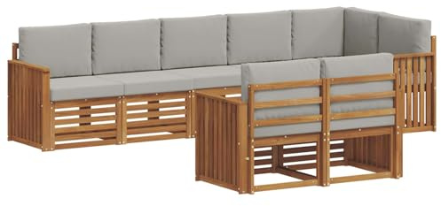 vidaXL Sofagarnituren 8 pcs Natürlich und Hellgrau Massivholz Akazie, Garten-Sitzgarnitur, modernes Lounge-Set, pflegeleichtes Gartenmöbel, gemütliche Terrassen-Sitzgelegenheit