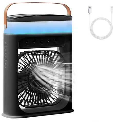 Mobile Klimaanlage, Tragbare Luftkühler 4in1 Ventilator USB, 3 Geschwindigkeite,3 Nebelmodi,600ml Wassetank 6 Farben Nachtlicht Klimagerät Kleine Klimaanlage für Zimmer, Camping [Energieklasse A+++]