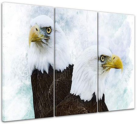 Wandbild - Aquarell - Adler - Bild auf Leinwand 150 x 90 cm dreiteilig - Leinwandbilder Bilder als Leinwanddruck Tierbild Malerei - Zwei Weißkopfadler