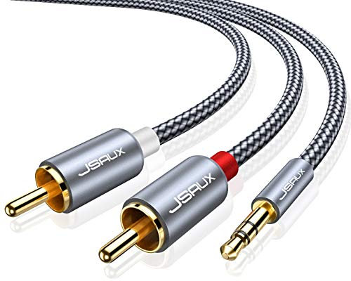JSAUX Cable Jack 3.5mm a 2 RCA, Cable de Audio 2RCA a Jack 3.5mm Macho Cable Cinch de Conector Minijack Audio Estéreo Cable para HiFi Sonido Móvil Tablet PC iPod Amplificador Altavoz TV DVD-2M