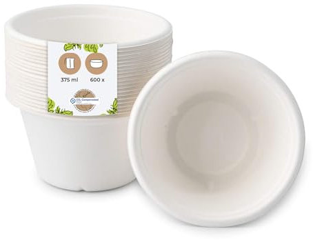 BIOZOYG Umweltfreundliche Suppenbecher aus Zuckerrohr I 600 Stück 375ml Einwegbecher Einmalbecher Wegwerfbecher I Bio Einweggeschirr Becher biologisch abbaubar, kompostierbar