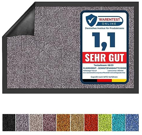 Floordirekt Schmutzfangmatte Rhine - waschbare & leistungsstarke Fußmatte - Sauberlaufmatte mit Rutschfester Rückseite - Türmatte für den Eingangsbereich (Grau (Sparrow), 135 cm x 200 cm)