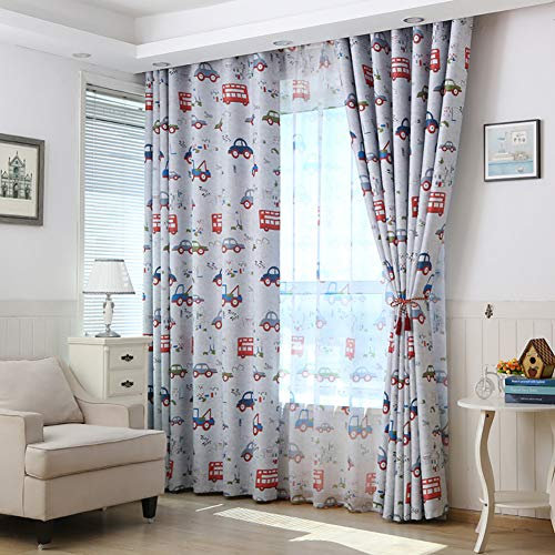 Naturer Grau Autos Gardinen Kinderzimmer Junge Blickdicht 175x140 Lang Gardinenschals Fenstervorhang Vorhänge Verdunkelnd ösen Babyzimmer Mädchen Modern 2er Set