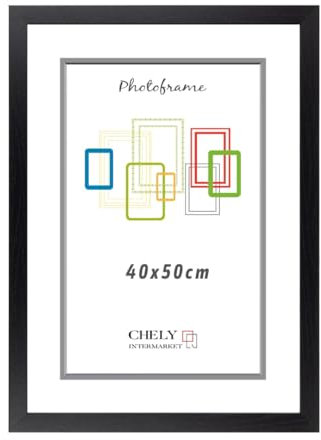 CHELY INTERMARKET | Marco de Fotos MOD-254 Hecho de Madera, Ancho de moldura 2cm con Acabado minimalista. Cuadro ideal para enmarcar títulos y certificados (Negro, 40x50cm)