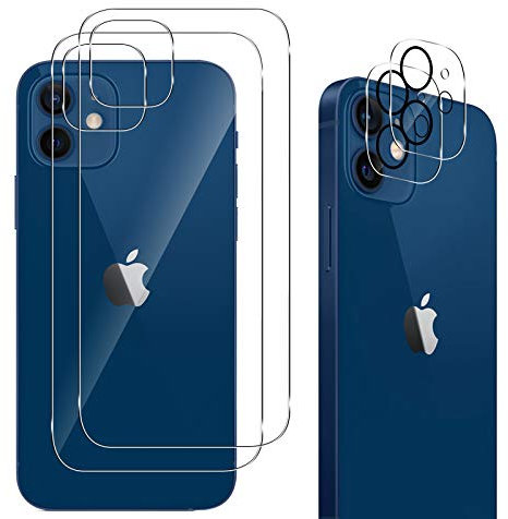 QULLOO Rückseite Schutzfolie für iPhone 12, 2 Stück Rückseite mit 2 Stück Kameraschutz, 9H Hinten Gehärtetes Glas Vollabdeckung Schutzglas Zurück Folie [Nicht für iPhone 12 Pro]