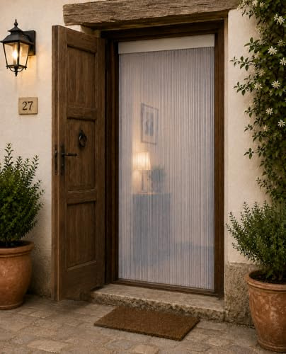 Cortina de Puerta, Exterior e Interior, 90 x 210 cm, Cristal, PVC y Aluminio, Evita la Entrada de Insectos, bichos, fácil de Instalar, Fabricada en España