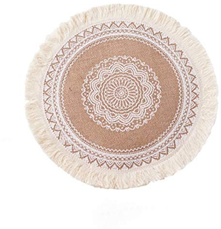 SWECOMZE 4er-Set Rund gewebte Tischsets Waschbar, Rund Platzsets Untersetzer mit Quaste Abwaschbar Hitzebeständig und rutschfest, Ideal für Küche, Party, Hochzeit usw 38cm (D)