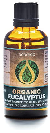 Eukalyptusöl, COSMOS-biozertifiziert, reines ätherisches Öl, bester therapeutischer Grad für Aromatherapie, Massage, Diffuser und Bad - 50 ml, kostenloses E-Book (Bio Eukalyptus)