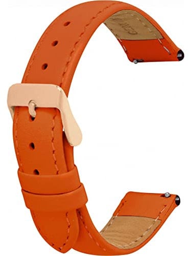 Toff London Ladies Orange Leather Watch Strap, Quick Release with Rose Gold Metal Buckle, Band Width 18mm