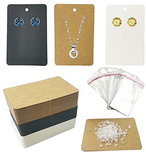 DUGYIRS Ohrring Display Karten, 150 Stück Halskette Anzeige Karten Kraft Papier Leere Tags mit 300 Stück Ohrringe Rücken für DIY Verpackung Ohrringe Schmuck Display