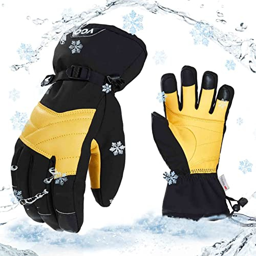 Vgo... 1Paar Skihandschuhe für Männer & Frauen, Winter Outdoor Handschuhe, Wasserdicht, Rindsleder, 3M Thinsulate -30℃/-22°F (CA2469FW)