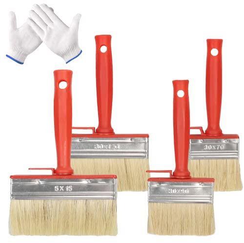 HONMOK 4pcs Pinceaux de Peinture avec Manche Pinceau à Poils Plat pour Meuble Clôture 4 Tailles Brosse à Peindre de Bricolage Jardin Maison Pinceau de Peinture Murale