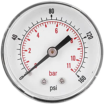 Mini 50 Mm Hochpräzises Metallmanometer Heizöl Wasser Flüssigkeitsmanometer 1/4 BSPT-Gewinde Axialmanometer Hinterer Anschluss für Luft, Wasser, Öl, Gas(0-160psi 0-11bar)