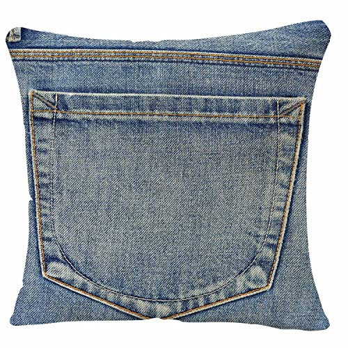 IBILIU Kissenbezug mit leerem Rückentasche, Jeansstoff, Western-Kissenbezug, Heimdekoration, 45,7 x 45,7 cm, Blau