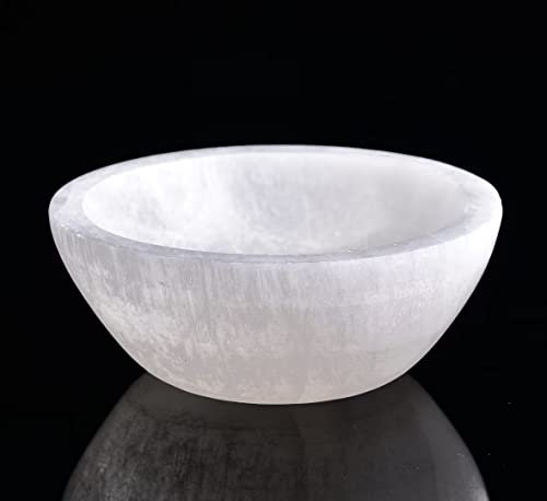 AMOYSTONE Natural Selenite Bowl Large Round Shaped Crystal Bowl 5.5 Selenite Charging Station Extra Large for Charging Cleansing Crystal Jewelry