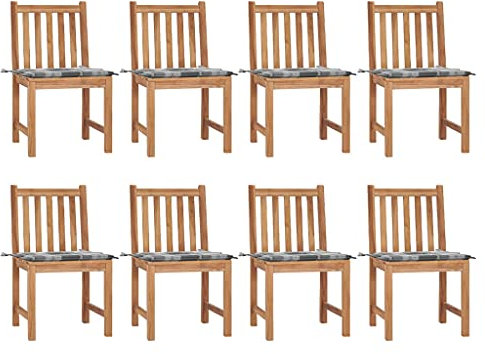 Rillbus Gartenstühle 8er Set Holzstühle, Balkonstühle Gartensessel mit Sitzkissen, Balkonmöbel Terrassenmöbel Relaxsessel, Massivholz Teak 50x53x90cm